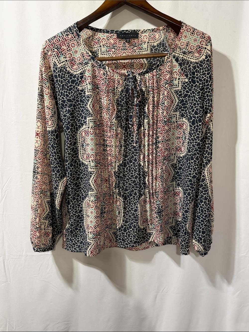 Sanctuary Navy Multi Print Tie-Front Blouse